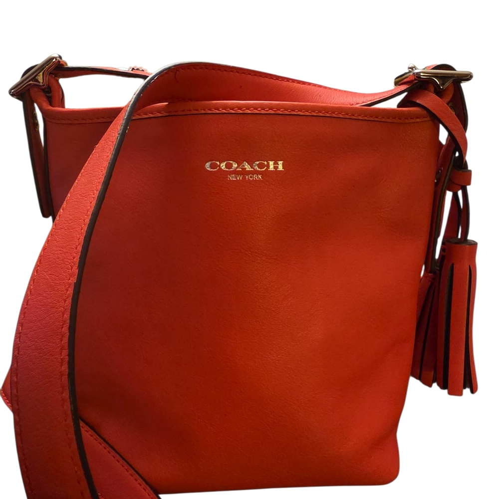 Coach Legacy Leather Mini Duffle Cossbody Bag Pink/Coral W Tassels Style 19901
